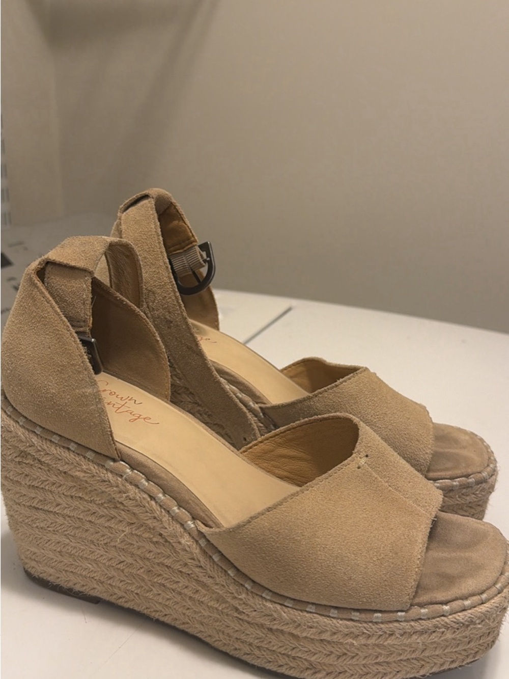 Crown Vintage Tan Suede Espadrille Wedge Sandals